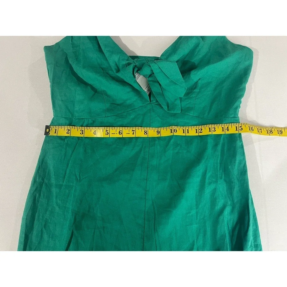 New MNG Mango Kelly Green Bow Linen Blend Jumpsuit Sz Medium (US) Tropical Beach